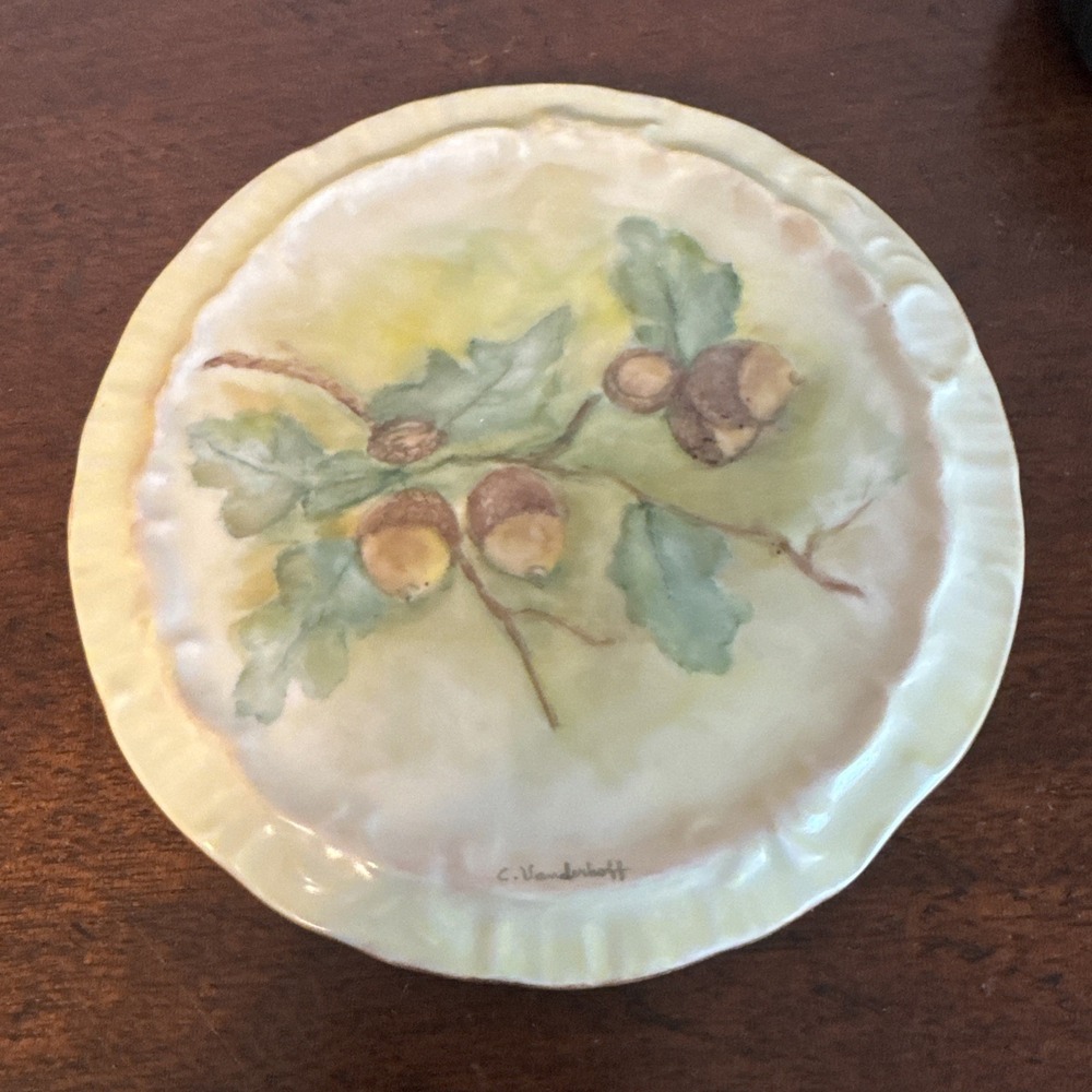 6.25" C. Vanderhoff Trivet Vintage Porcelain Acorns & Oak Leaves Fall Wall Decor